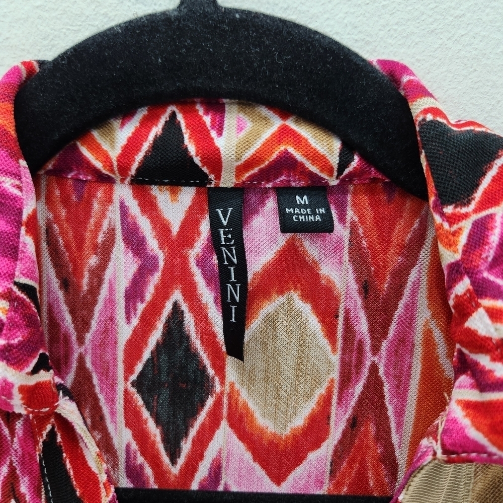 Y2K Vintage Venini Printed Sheer Button Down Shirt Womens Medium Orange Red Pink - Picture 3 of 10